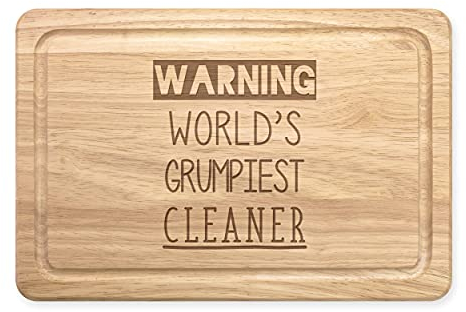Warning World's Grumpiest Cleaner Rectangular Wooden Chopping Board