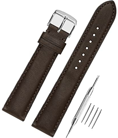 AIYIRUO Vintage Leder Uhrenarmband mit Edelstahl Silber Schnalle,Quick release Armband für Uhren, Ersatzarmband 18mm 20mm 22mm Herren Damen