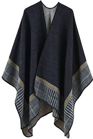 colornival Poncho Damen Winter Warm Elegant Decke Cape Strick Mantel Schal Frauen Geschenk für Geburtstag Weihnachten(Schwarz)