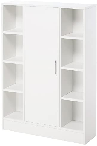 kleankin Armario de Suelo para Baño de Madera con 8 Compartimentos Abiertos y 1 Puerta con Estantes Ajustables Mueble Auxiliar Multiusos para Cocina Salón 71x22x100 cm Blanco