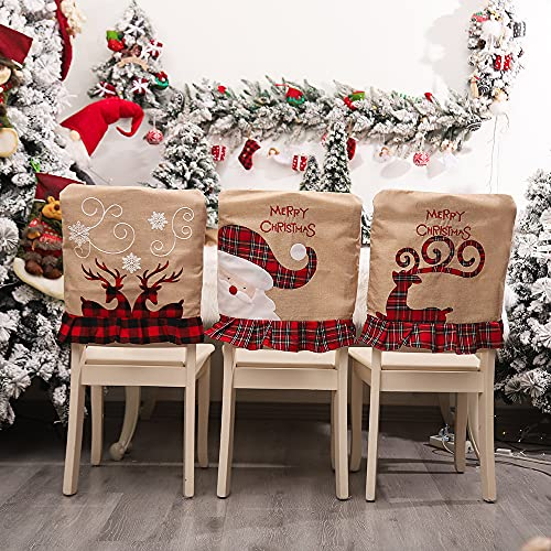 3 Stück Weihnachten Stuhlhussen Esszimmerstuhl Stuhlbezug, Weihnachten Stuhlrückenbezüge Weihnachtsstuhlhussen Weihnachtsdeko, Weihnachtsstuhl Rückenabdeckung Für Esstisch Stühle Dekoration (Stil D)