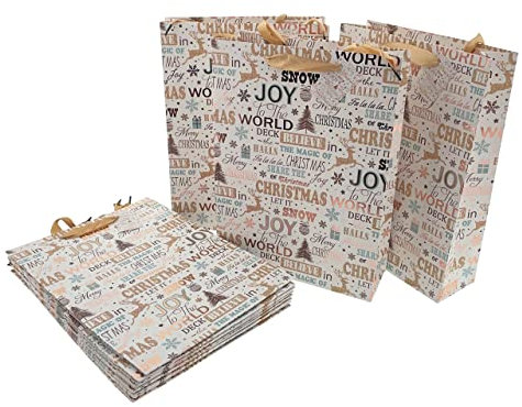 hausleben Geschenktüten Geschenkverpackungen 12er Packung Hotstamp Größen und Designs (XL (25,8 x 8,5 x 34,5), Easy Words)