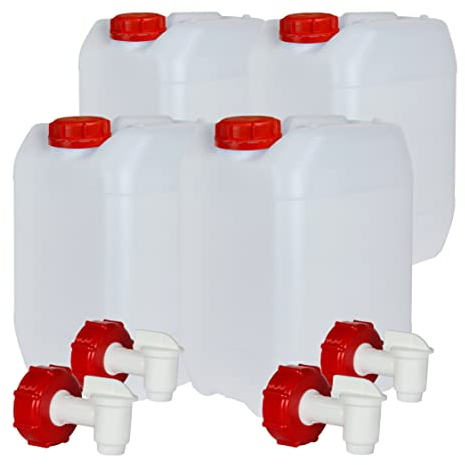 Garrafa con Grifo 10 litros. Apta para uso alimentario. Boca ancha. Idónea como depósito de agua potable. Resistente a químicos. (4 Unidades).