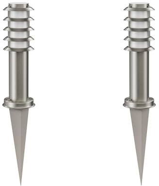 ledscom.de 2 Stück Wegelicht/Pollerleuchte/Gartenleuchte PORU mit Erdspieß für außen, IP44, Gitter, 39cm, edelstahl, 1 x E27 max. 60W