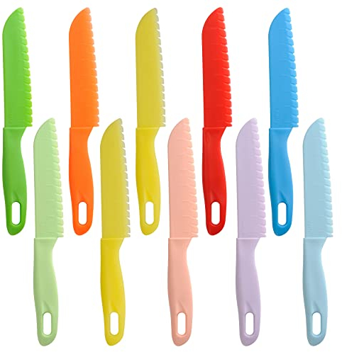 ONUPGO 10 Pieces Kids Kitchen Knife Set, Toddler’Plastic Kitchen Knife Set - Kids Safe Cooking Knives, Chef Nylon Knife/Children's Fruit Knife, Cake Knife,Bread Knife, Lettuce Knife or Salad Knife