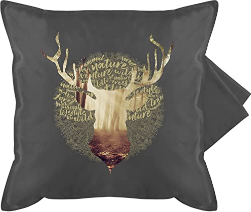 Shirtracer Kissenbezug - Dekoration Kissen - Hirsch Motiv Geschenk Jäger I Hirschgeweih Tracht - 50 x 50 cm - Grau - hirschkissen Oktoberfest-Design Jaeger kissenhullen 50&50 mit hirschmotiv geweih