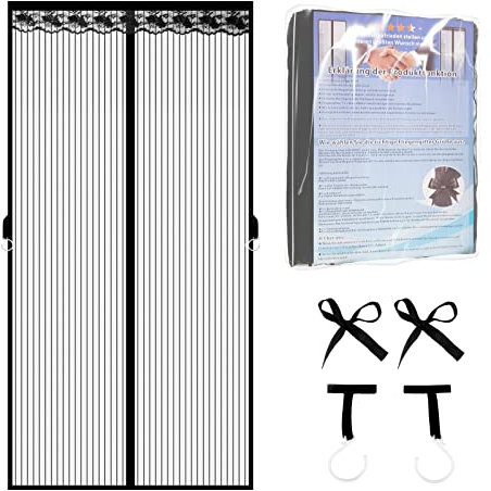Timizi Magnetic Screen Door 90x230cm, Heavy Duty Mesh Curtain Hands Free, Mute Super Strong Fly Mesh Pets and Kids Friendly, Let Fresh Air Ente. - Black