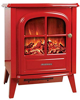 Stufa per Caminetto Elettrico con Stufa per Caminetto Portatile Effetto Fiamma di Fuoco, Stile Porta Singola (220V, 1800W), Red