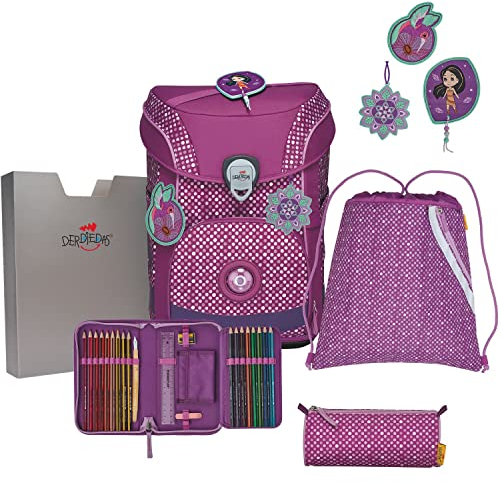 DerDieDas ErgoFlex Easy Schulranzenset 5-teilig Purple Dots