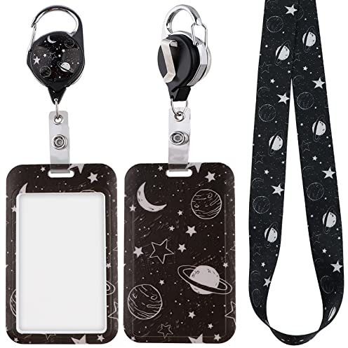 juanooo Cordon pour carte d'identité et bobine de badge rétractable avec clip pour femmes, hommes et filles, porte-clés, esthétiques, médecins, infirmières, porte-clés tour de cou, galaxie cool, 49 x
