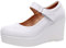 Jamron Donna Piattaforma Alta 8CM Tacco a Zeppa Scarpe Mary Jane Gancio e Anello Décolleté in Pelle Bianco SN070281-2 EU39.5