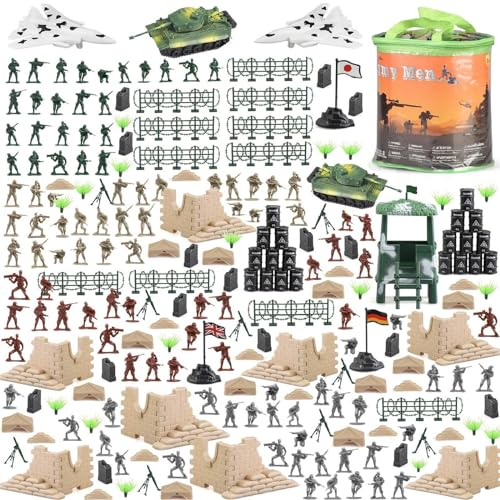 250 Stück Armee Männer Armee Soldat Kunststoff Spielzeug, Militär-Actionfiguren Spielset Kinder Militär Soldaten Eimer mit Panzern, Flugzeugen, Soldaten Figuren und Zubehör für Jungen Mädchen