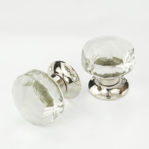 UNDERGROUND PARTS Jones & Grey Clear Glass Round Door Knobs Mortice Handles - Polished Nickel