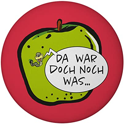 Wurm im Apfel Notizzettel Magnet rund mit Flaschenöffner mit rotem Hintergrund als nützliches Gadget am Kühlschrank, um Notizzettel oder to-Do Listen zu befestigen und Nichts mehr zu vergessen