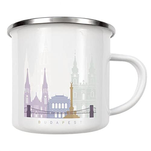 artboxONE Emaille Tasse Budapester Skyline Pastell-b von Paul Rommer - Emaille Becher Städte