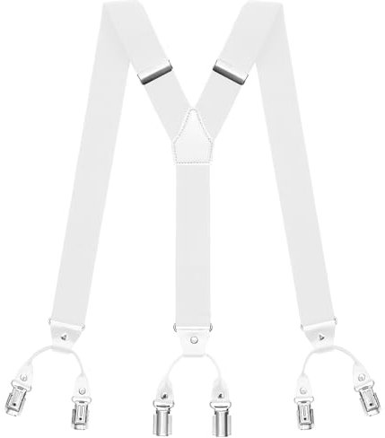 Herren Hosenträger Set mit Fliege und Einstecktuch (Weiß)