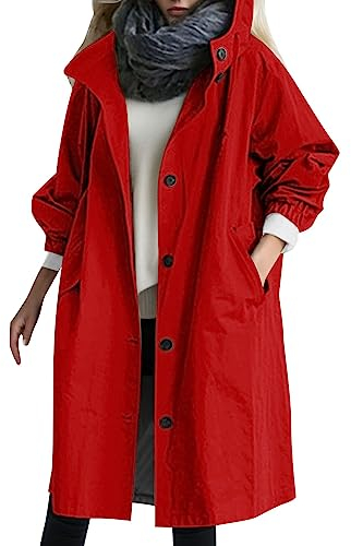 Coupe Vent Femme Impermeable, Veste Femme Imperméable Mi-Longue-Manteau Femme Hiver Grande Taille d'Extérieur Camping Randonnée de Sport Printemps Automne Vestes Décontractés Bouton Trench-Coat