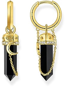 THOMAS SABO 2 Creolen mit Onyx-Anhänger und Kette vergoldet 750 Gelbgold Vergoldung, 925 Sterlingsilber CR722-177-11