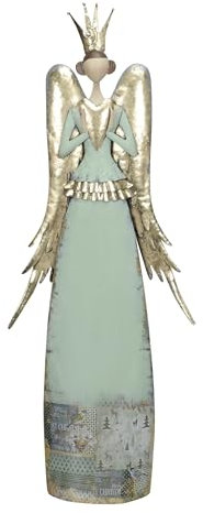 Posiwio großer nostalgischer Deko Engel mit Herz Krone und großen Flügeln grün - Gold antike Shabby Optik ca. 90 cm hoch