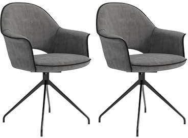 byLIVING Esszimmerstuhl Dallas / 2er Set/Mikrofaser grau/Gestell Metall schwarz/Sitzschale 360° drehbar/Esszimmerstuhl/Wohnzimmerstuhl/B 63, H 87, T 56 cm