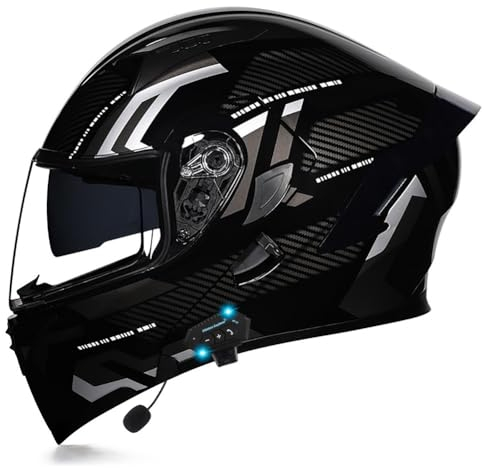 Klapphelm mit Sonnenblende Bluetooth Helm Motorrad Klapphelm Motorradhelm ECE Zertifiziert Integralhelme Mit Doppelvisier und Mikrofon Motorradhelm Klappbar Für Herren Damen