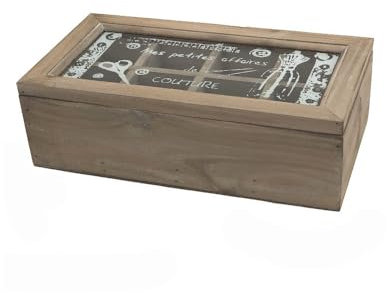 CHEMIN DE CAMPAGNE Cofanetto da cucito in legno, 34 x 18 x 10,5 cm, colore: Marrone