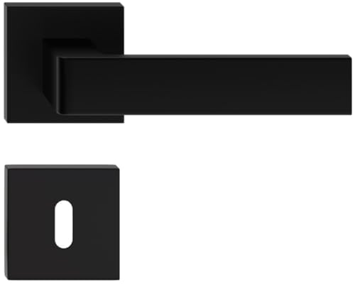 Sellon24® Türgriff Türklinke Schwarz 1 Paar Türbeschlag für Innentür Zimmertür, ALU Türdrücker, eckige Rosette RUMBA (BB - buntbart)