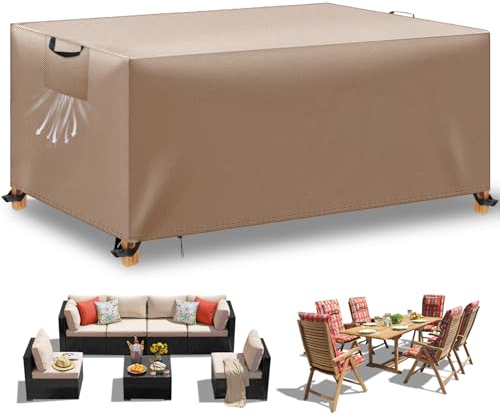 WUAYAMI Copertura Tavolo Esterno Impermeabile,Panno 420D Oxford Impermeabile Copertura,Tavoli e Sedie da Cortile Raggi UV, Quadrato Resistente Allo Strappo Copertura Tavolo (Kaki, 220x100x75cm)