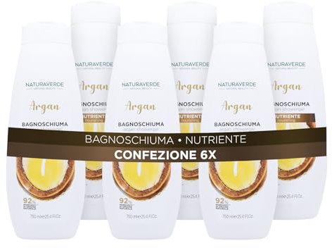 Naturaverde | Natural Beauty - Argan Pflegendes Badegel, Körperduschgel, Inhaltsstoffe natürlichen Ursprungs, 6 x 750 ml