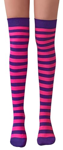 NuJake Girls Striped Over The Knee Socks Cotton Rich Blend Fancy Dress Themed School, Christmas & Halloween UK Size 4-5.5