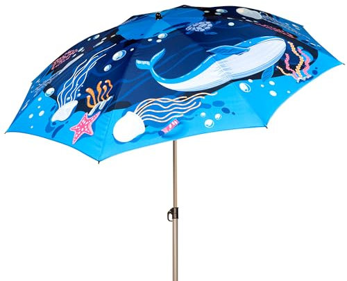 AKTIVE Sombrilla de playa mundo marino, 200 cm, Fotorrealista, Mástil acero, Inclinable y regulable en altura, Tejido poliéster, Protección UV40, Sombrillas grandes, Funda transporte asa (62327)