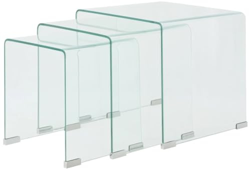 Rantry 3-teiliges Stecktisch-Set aus transparentem gehärtetem Glas, moderner Couchtisch, Couchtisch, Couchtisch, Couchtisch, Couchtisch, Wohnzimmertisch für Büro und Schlafzimmer