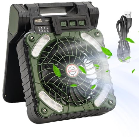 Ventilatore ad energia solare per campeggio, ventilatore a batteria solare per campeggio - Ventilatore a LED con 4 velocità del vento e 3 livelli di luminosità, ventilatore a batteria da 10000 mAh,