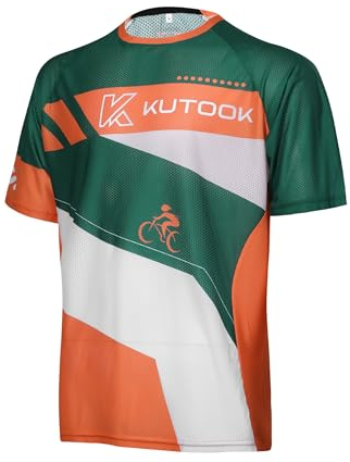KUTOOK Radtrikot Herren Kurzarm Sommer MTB Rennrad Trikot Atmungsaktiv Schnell Trocknend Mesh Fahrradshirt Fahrradtrikot für Radsport Radfahrren Laufen Outdoor Sport Grün&Orange XL
