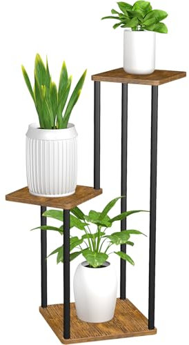 VACONICO 3 Tier Plant Stand Indoor Outdoor, Tierd Metal Corner Plant Stands Holder Tall , Iron Flower Shelf Display Rack for Window Balcony Garden Patio, Black