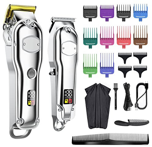 Tagliacapelli professionale, tagliacapelli professionale da uomo, elettrico, senza fili, per barbiere, 2 macchine con 10 pettini guida