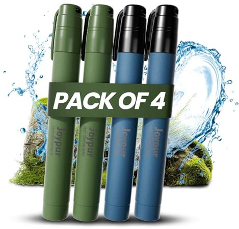 Joypur Paille Filtrante de Survie- Purificateur d'Eau pour Randonnée Camping Bushcraft - Filtre à Eau de Poche, Materiel Militaire Accessoires Survivalisme Equipement Kit. (bleu*2 et vert*2)