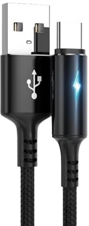 Cavo di ricarica USB C - Cavo di ricarica rapida in nylon con luce LED | Cavo di ricarica veloce | Spegnimento automatico durevole di tipo C per laptop, computer
