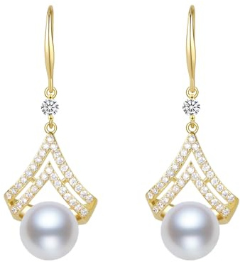 Perlenohrringe für Frauen, zarte 14K vergoldete/925 Sterlingsilber Perlen Drop Hänger Ohrringe, modische hypoallergene Schmuckgeschenke für Frauen (Weiß)