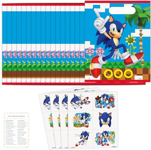 Unique Borse e Tatuaggi Sonic per Festa da 24 - Decorazioni Ufficialmente Autorizzate per Festa di Compleanno Sonic - Sacchetti Goodie, Tatuaggi, Lista - Borse e Tatuaggi Sonic Ufficialmente