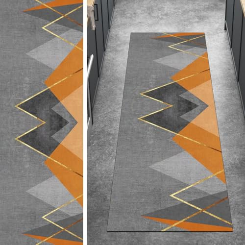 Ymural Teppich Läufer Waschbar rutschfest Grau Orange Modern 70x150CM Läufer Teppichläufer Flur Lang Läuferflur Meterware Kurzflor Polyester Korridor Schlafzimmer