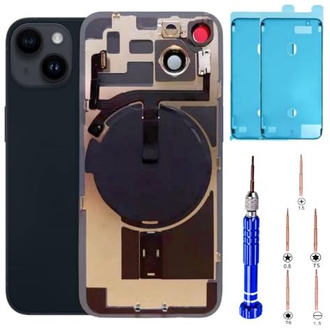 ZVB 14 Back Glass Replacement Kit with Plate & Flex Cable and All Parts Midnight 6.1 Inch for iPhone 14 Back Cover Glass with Repair Tools (Midnight)