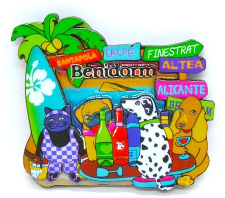 Joints and Cats Altea Benidorm Santa Pola Calpe Finestrat Fridge Magnet. Spanish Flamingo. Flag of Spain. Sevillian Fan