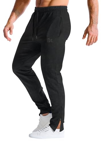 BROKIG Baumwolle Sporthose Herren Lang Gym Slim Jogginghose | Fitness Laufhose Herren Lang, Trainingshose Herren mit Verdecktem YKK Reißverschluss, Workout Jogginghose Herren