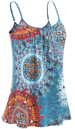 Ymmchy Camisole for Women Built in Bra Cami Top Pleated Loose Fit Vest Tops Adjustable Strap Tank Top Blue-Flowers L