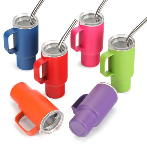 STFALI Cute Shot Glasses with Handle 2 oz, Mini Shot Tumbler with Lid and Straw, Kawaii Insulated Tumblers for Espresso Coffee Spirits Cute Stuff Funny Gifts (6 Pack-B)