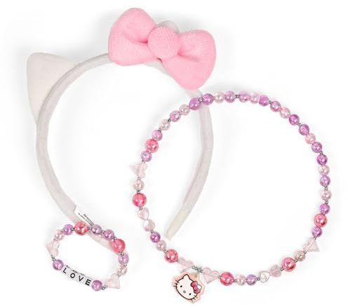 CERDÁ LIFE'S LITTLE MOMENTS Hello Kitty 3 Piece Ear Headband, Beaded Necklace and Bracelet Dress up Set for Kids