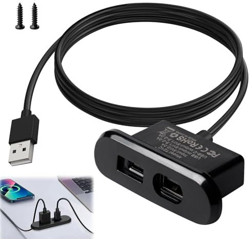 Alimentation de bureau USB C, câble d'extension 5 V/2 A USB/type C, port de charge intégré, prise USB encastrable pour canapé, table, table de chevet, bureau, 1,5 m
