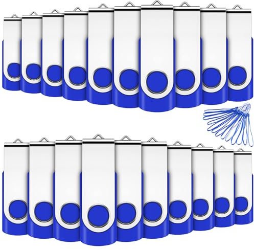USB 4GB Memory Sticks 20Pack, EASTBULL USB 2.0 Flash Drive External Computer Storage with Lanyard (Blue 20pcs)