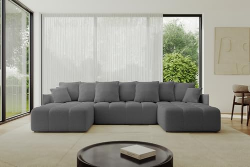 ALTDECOR Ecksofa in U-Form mit Schlaffunktion und Bettkasten Corner Sofa Bett Eckcouch Couch L-Form Schlafcouch Ausziehbar Wohnlandschaft Schlafsofa Cauchsofa LONLI-U 355x189x68 Grau